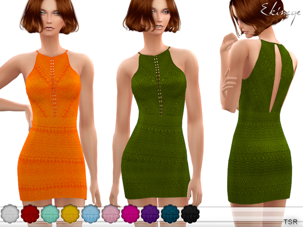Sims 4 Crochet Lace Halter Dress by ekinege at TSR