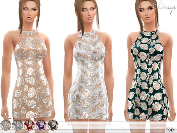 Sims 4 Embroidered Halterneck Mini Dress by ekinege at TSR