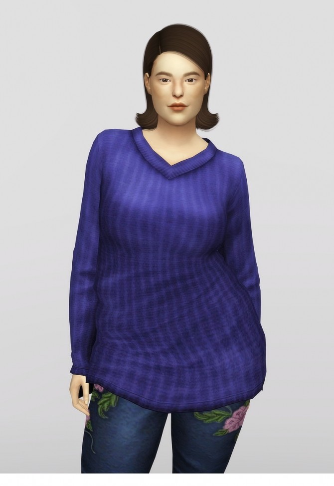 Sims 4 Long line V neck Sweater V4 / Stripe at Rusty Nail