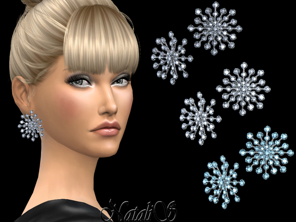 Sims 4 Round crystals snowflake earrings by NataliS at TSR