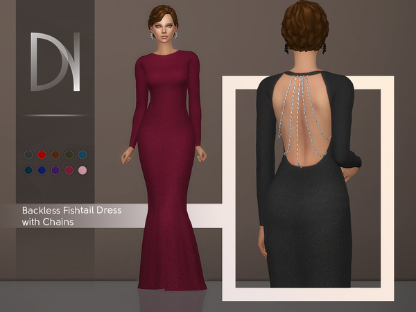 Sims 4 Backless Fishtail Dress with Chains by DarkNighTt at TSR