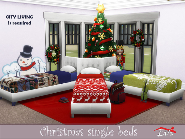 Sims 4 Christmas single beds by evi at TSR