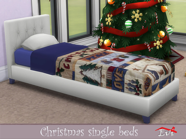 Sims 4 Christmas single beds by evi at TSR