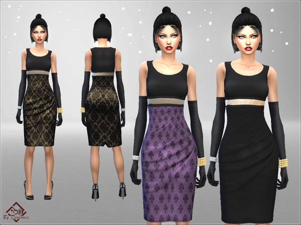 Sims 4 Damask Pencil Dress by Devirose at TSR