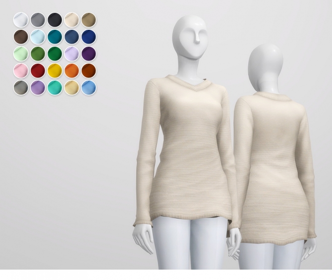 Long line V-neck Sweater V1 / Waffle Knit at Rusty Nail » Sims 4 Updates