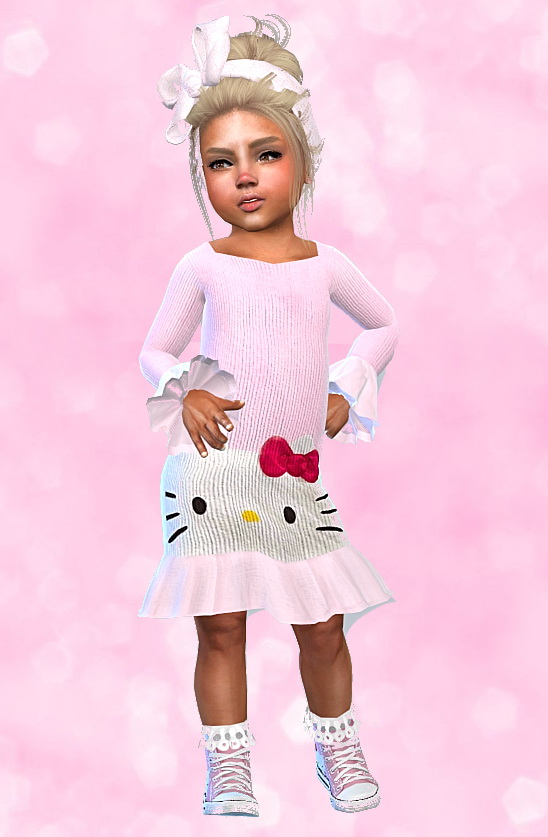 Sims 4 Kitty Dress & Shoes & Headband Set #2 at Sims4 Boutique