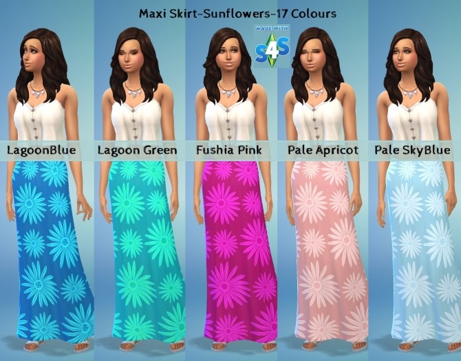 Sims 4 Maxi Skirt Sunflower 17 Colours by wendy35pearly at Mod The Sims