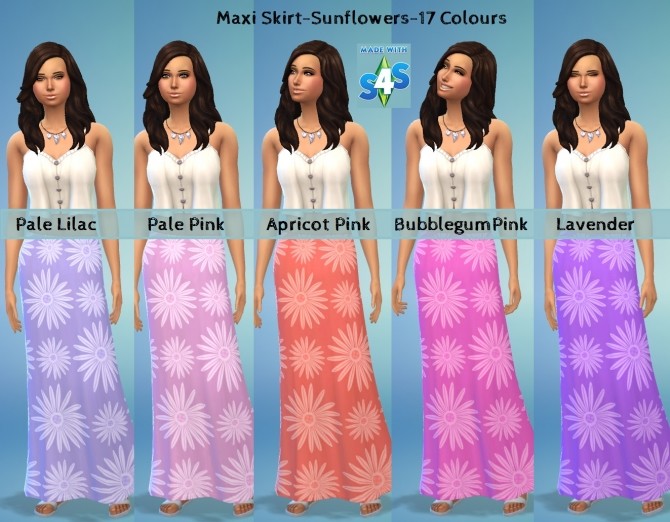 Sims 4 Maxi Skirt Sunflower 17 Colours by wendy35pearly at Mod The Sims
