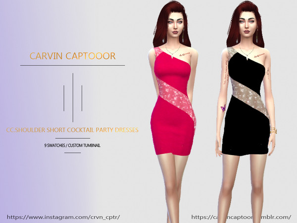 Sims 4 Shoulder Short Cocktail Party Dresses by carvin captoor at TSR