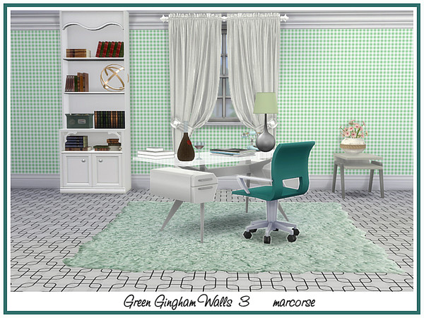 Sims 4 Green Gingham Walls by marcorse at TSR