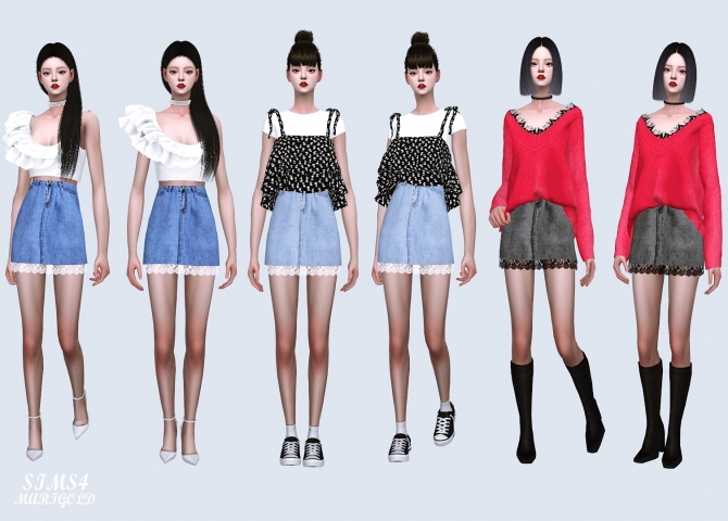 Lace Denim Mini Skirt at Marigold » Sims 4 Updates