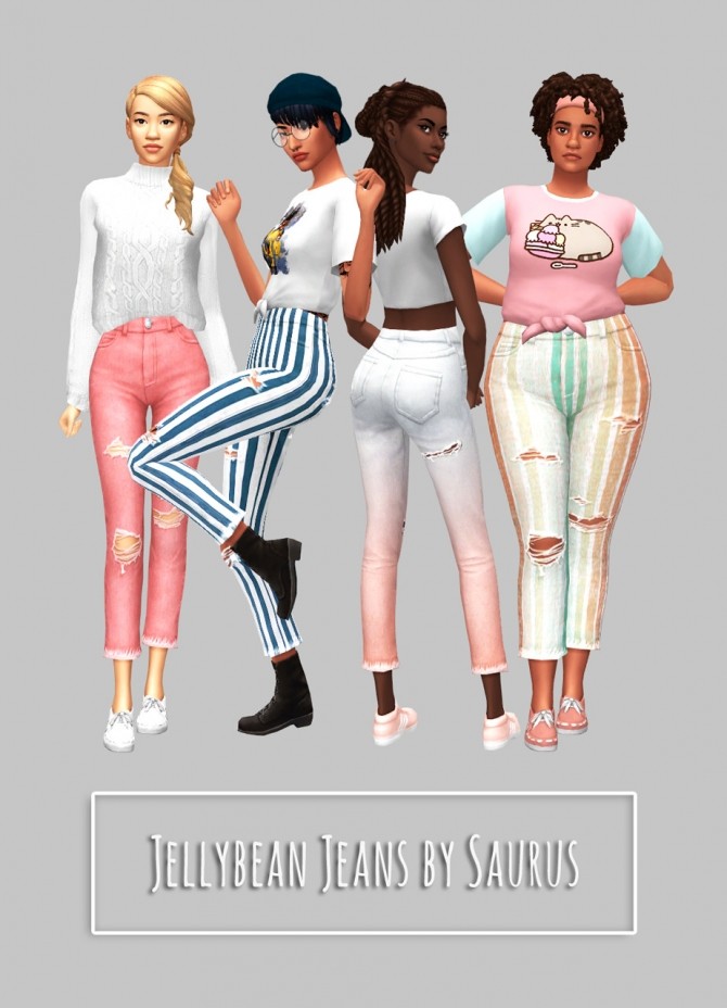 Sims 4 Jellybean Cropped and ripped high waisted jeans recolors at Saurus Sims