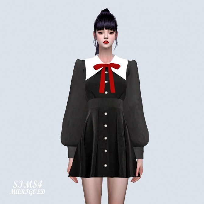 Sims 4 Retro Big Collar Dress at Marigold