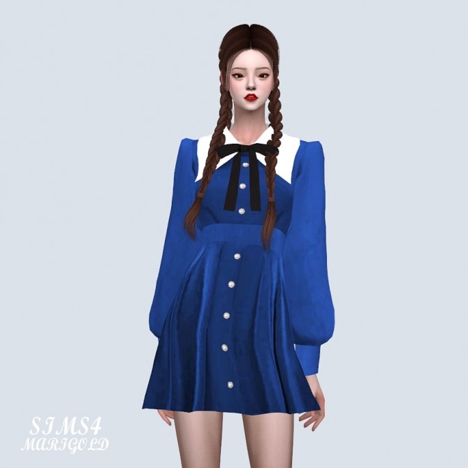 Sims 4 Retro Big Collar Dress at Marigold