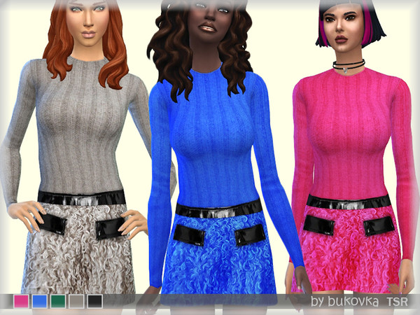 Sims 4 Dress & Fur Skirt by bukovka at TSR