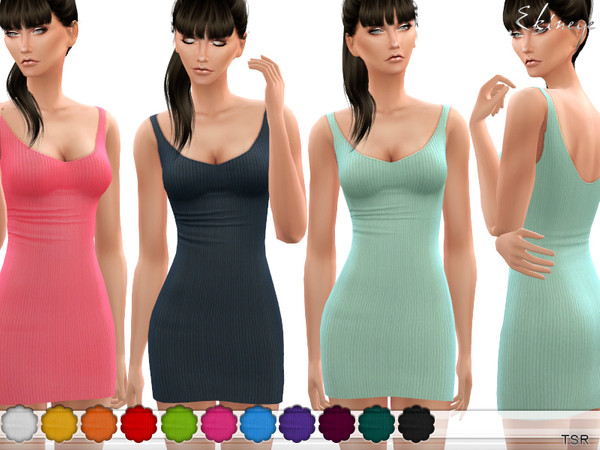Sims 4 Ribbed Scoop Neck Bodycon Dress by ekinege at TSR