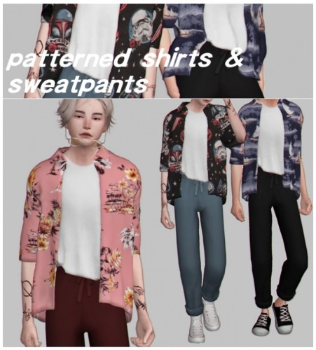 Patterned shirts & sweatpants at Casteru » Sims 4 Updates