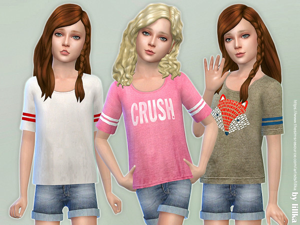 Sims 4 Casual Tee for Girls by lillka at TSR