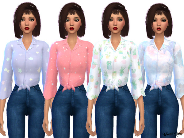 Sims 4 Knotted Button Up shirt by Wicked Kittie at TSR