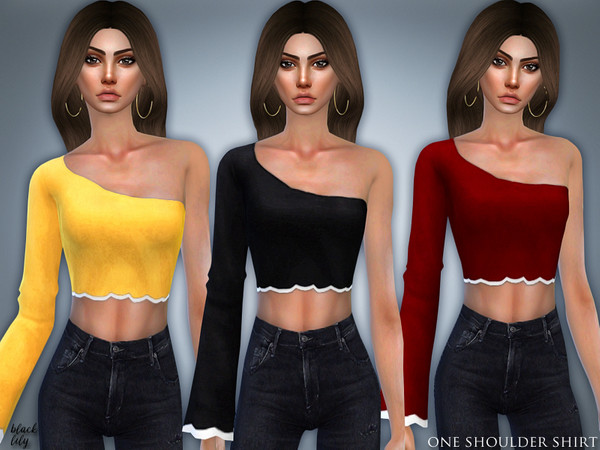 Sims 4 One Shoulder Shirt by Black Lily at TSR