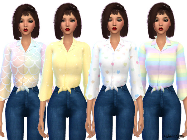 Sims 4 Knotted Button Up shirt by Wicked Kittie at TSR
