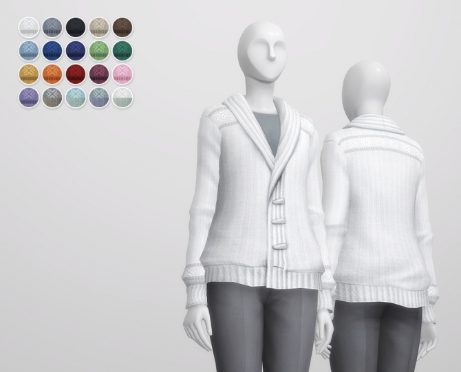 Shawl collar cardigan sweater F (20 colors) at Rusty Nail » Sims 4 Updates