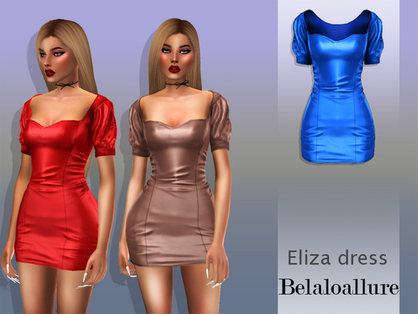 Sims 4 Belaloallure Eliza mini satin dress by belal1997 at TSR