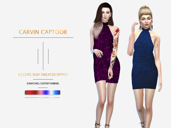 Sims 4 Sweater ripped dress by carvin captoor at TSR