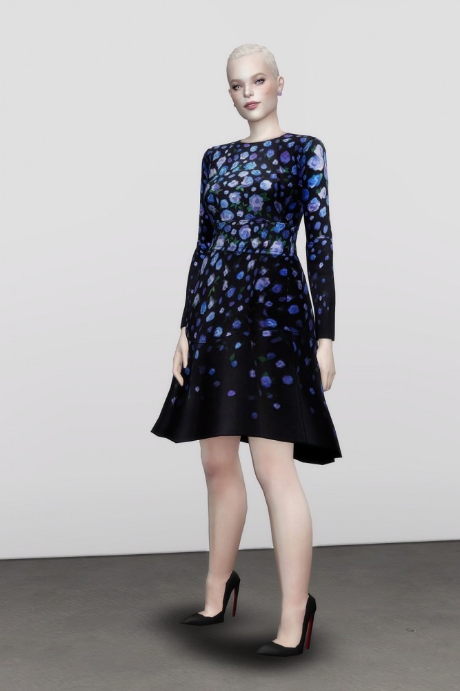 Sims 4 Blue floral print crepe dress (12 colors) at Rusty Nail