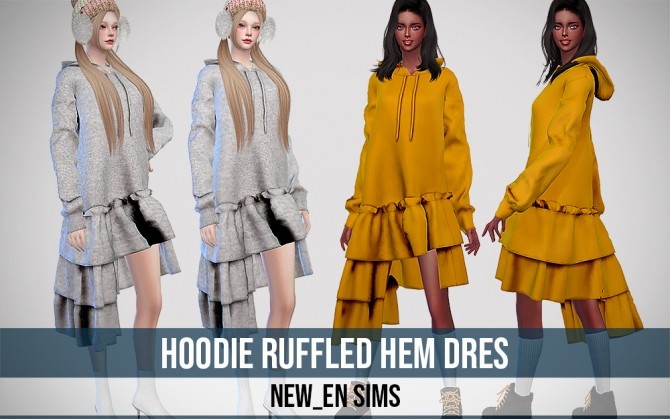 Sims 4 Hoodie Ruffled Hem Dress at NEWEN