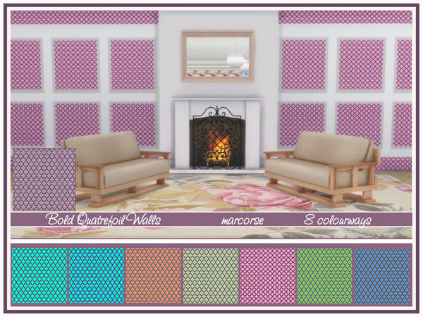 Sims 4 Bold Quatrefoil Walls by marcorse at TSR