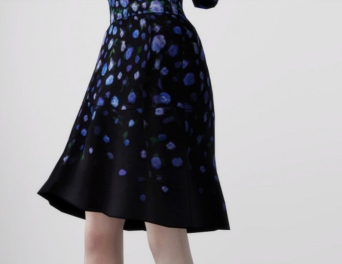 Sims 4 Blue floral print crepe dress (12 colors) at Rusty Nail