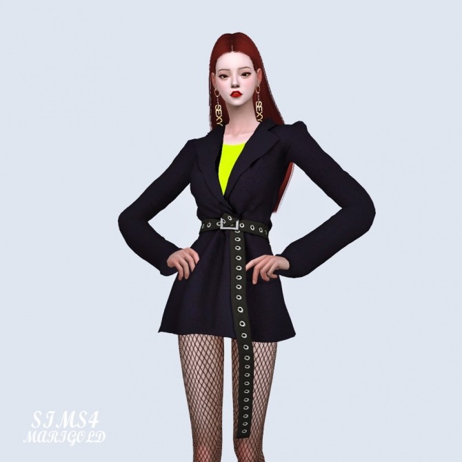 Sims 4 Oversized Blazer With Long Belt at Marigold