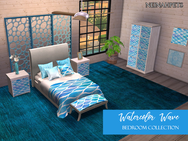 Sims 4 Watercolor Waves Bedroom Collection by neinahpets at TSR