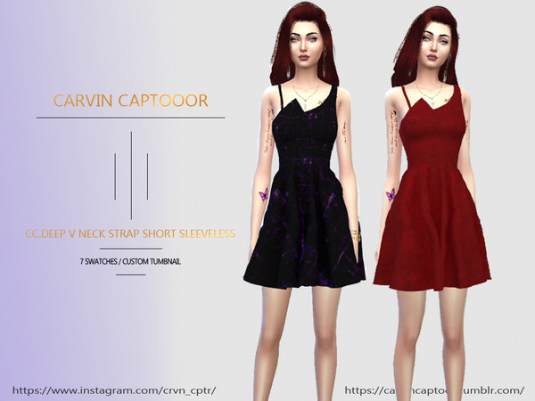 Sims 4 Deep V neck strap short sleeveless by carvin captoor at TSR