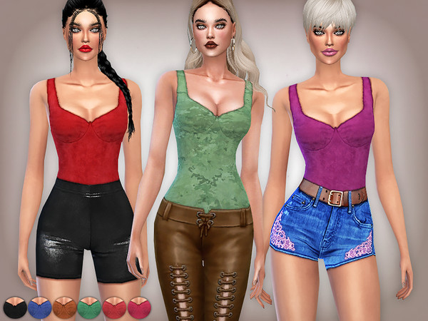 Sims 4 Vegan Suede Sleeveless Top by Harmonia at TSR