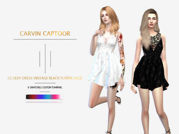 Sims 4 Dress Vintage Black Floral Lace by carvin captoor at TSR