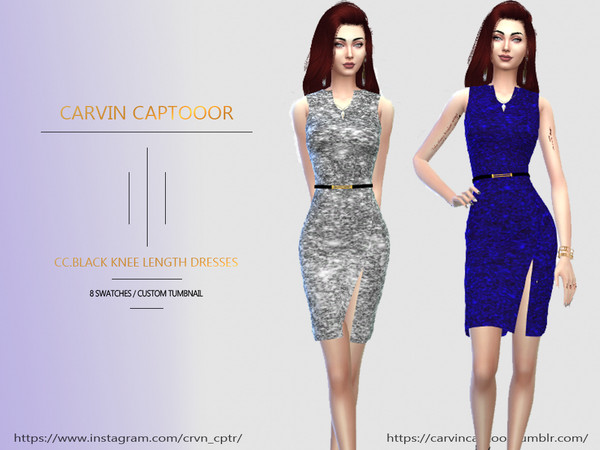 Sims 4 Black knee length dresses by carvin captoor at TSR