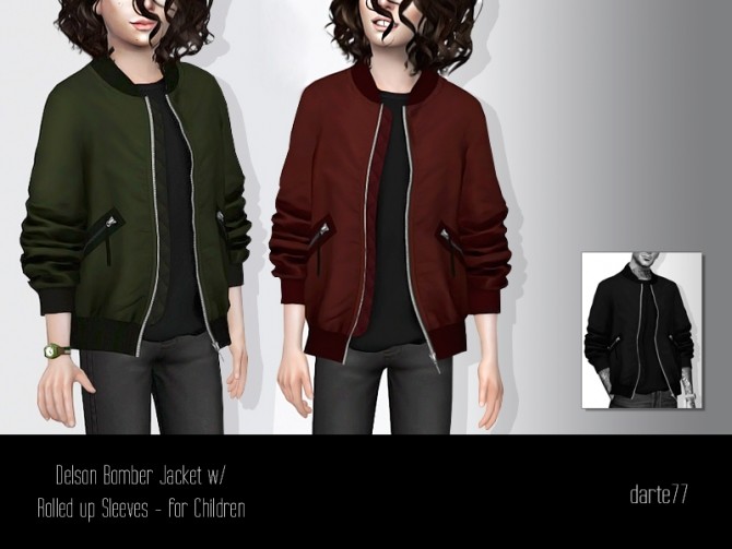 Sims 4 Delson Bomber Jacket with Rolled up Sleeves for kids at Darte77