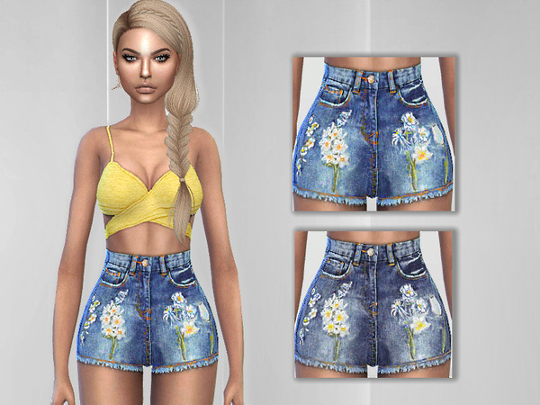 Sims 4 Embroidered Shorts by Puresim at TSR