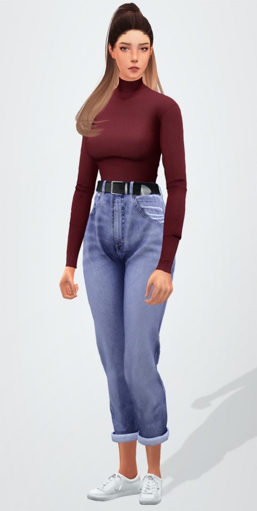 Sims 4 Skinny Turtleneck & Belted Boyfriend Jeans at Elliesimple