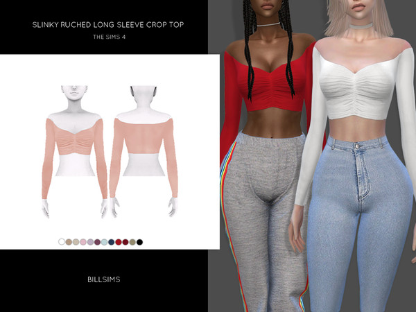 Sims 4 Slinky Ruched Long Sleeve Crop Top by Bill Sims at TSR