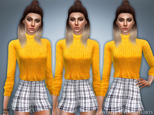 Sims 4 Sweater & Plaid Shorts by Black Lily at TSR
