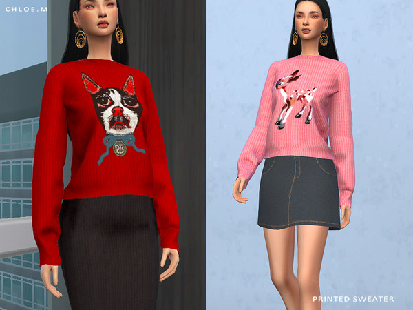 Sims 4 Printed Sweater by ChloeMMM at TSR
