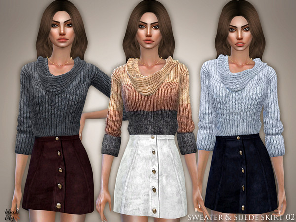 Sims 4 Sweater & Suede Skirt 02 by Black Lily at TSR