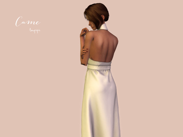 Sims 4 Came long dress tied to the neck with belt by laupipi at TSR