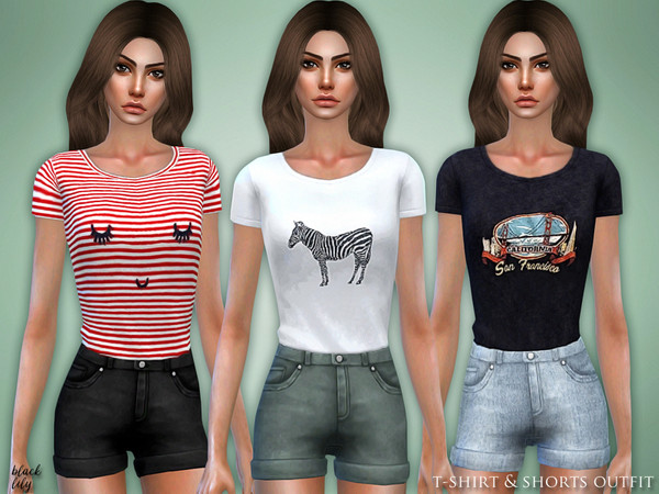 Sims 4 T Shirt & Shorts Outfit by Black Lily at TSR