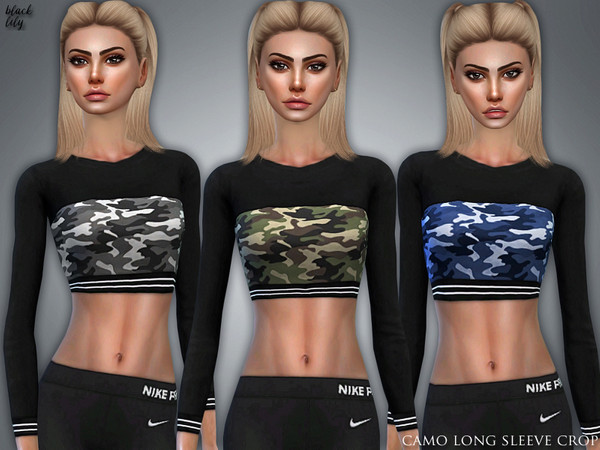 Sims 4 Camo Long Sleeve Crop by Black Lily at TSR
