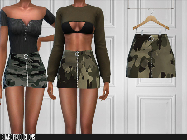 Sims 4 223 Camo Mini Skirt by ShakeProductions at TSR