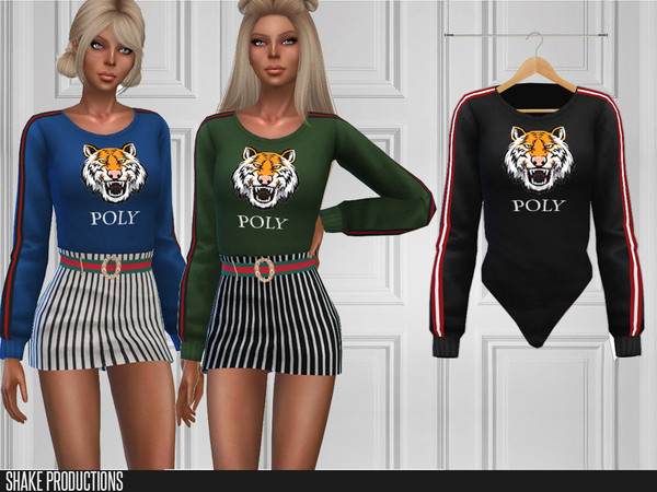 Sims 4 216 Bodysuit with print details by ShakeProductions at TSR